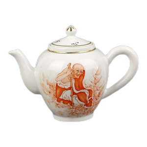 Chinese Vintage Porcelain Tea Pot China Famille Rose Porcelain Tea Pot Hand Painted Ink Color With Gold Tracery Luohan Pattern