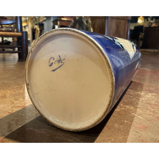 Blue Mid 20th Century Mid-Century French Blue & White Painted Porcelain Umbrella Stand For Sale - Image 8 of 9