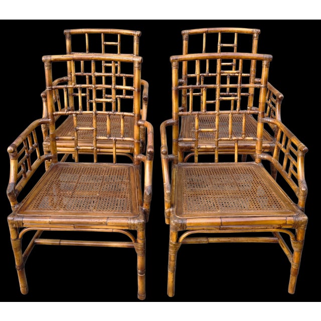 Mid 20th Century Vintage Set of Milling Road by Baker Furniture Bamboo and Cane Bottom Armchairs For Sale - Image 5 of 12