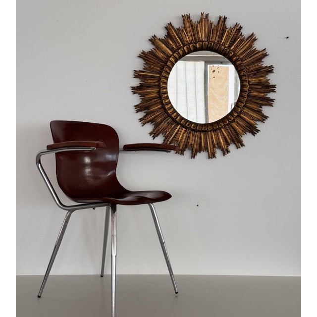 Mid-Century Baroque Italian Sunburst Giltwood Wall Mirror, 1940s For Sale - Image 16 of 18