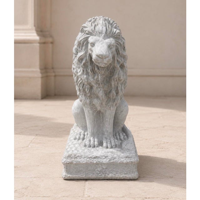 Late 20th Century Pair of Weathered Concrete Garden Lions For Sale - Image 9 of 11