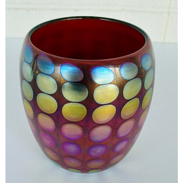 Vintage Red and Iridescent Dots Art Glass Vase by Thomas Phiabaum For Sale - Image 4 of 4