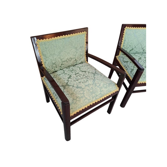 Vintage Armchairs in Mahogany and Fine San Leucio Silk, 1970s, Set of 2 For Sale - Image 6 of 16