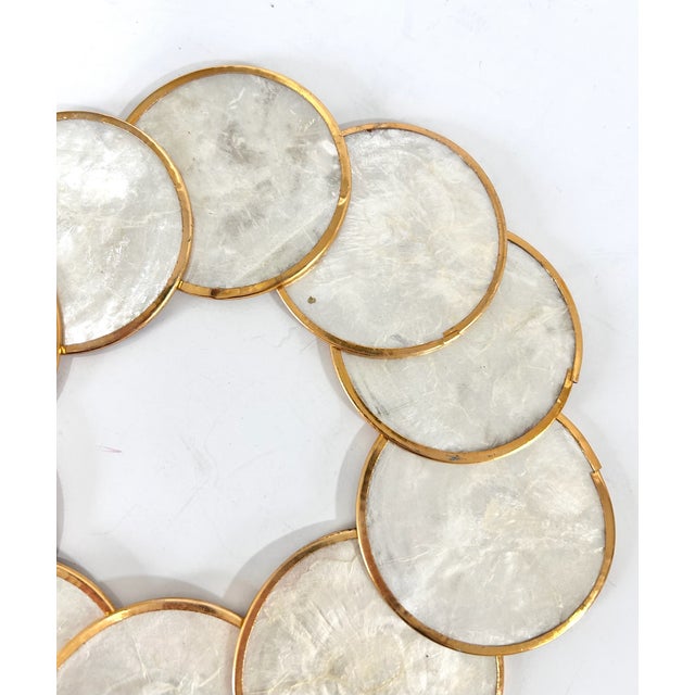 Metal Vintage Capiz Shell Hollywood Regency Brass Coasters - Set of 10 For Sale - Image 7 of 10