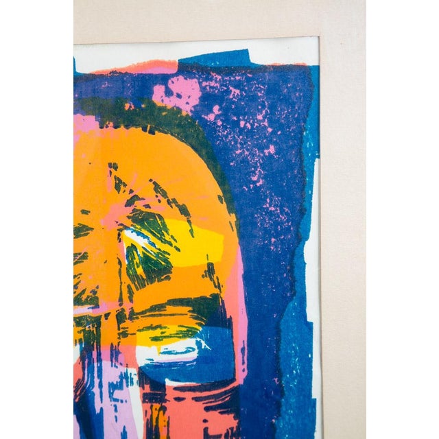 1960s Mid Century Modern Art Print Figure Abstract Portrait Sign Signed Blue Pink For Sale - Image 11 of 13