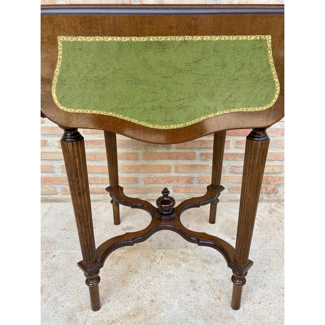 Mid 20th Century Game Table in Walnut with Green Leather For Sale - Image 11 of 18