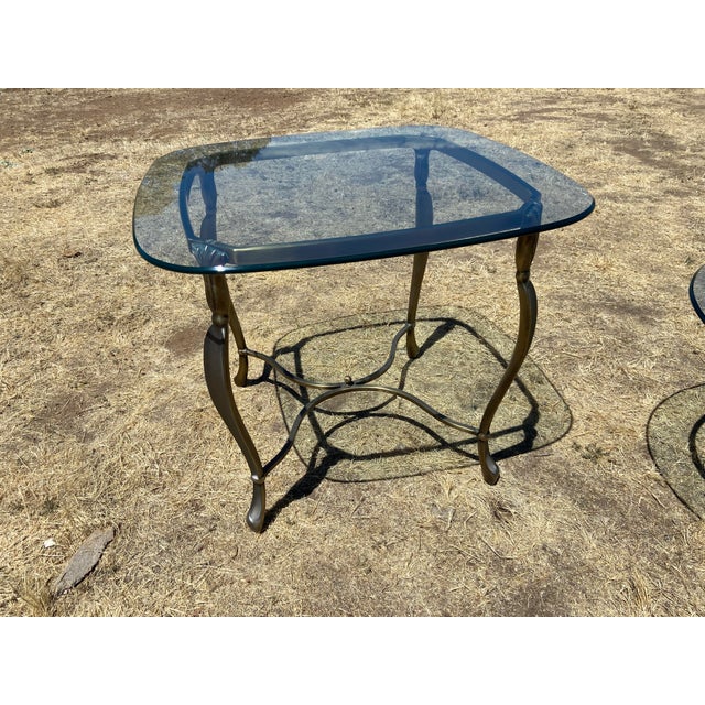 Vintage Hollywood Regency Style Oval Glass-Top Coffee Table and Side Table Set For Sale - Image 17 of 18