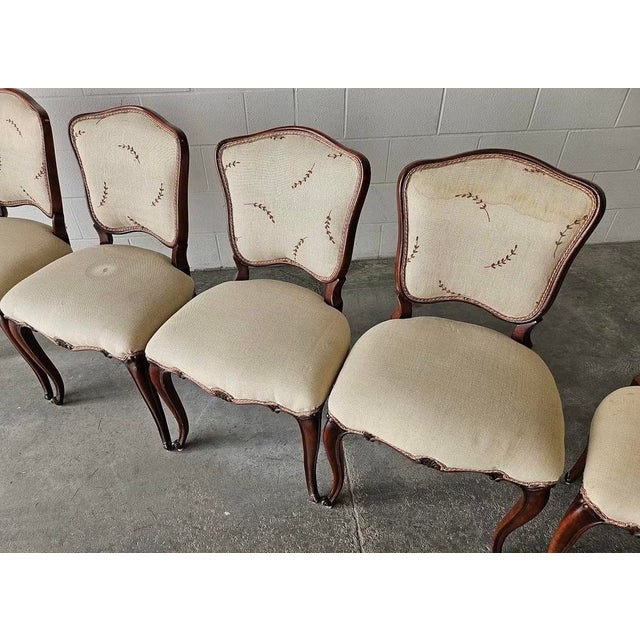 Set of Six Antique Walnut Dining Chairs in Louis XV Style With Hand-Carved Frames For Sale - Image 11 of 15