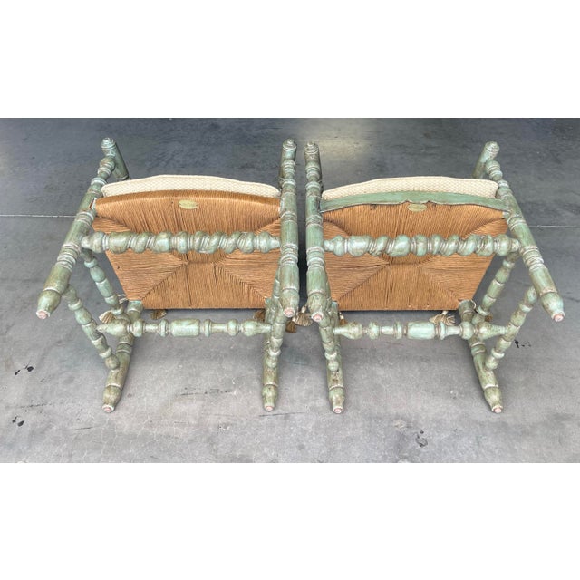 Green Charles Pollock for William Switzer English Spindle Back Armchairs -Pair For Sale - Image 8 of 10