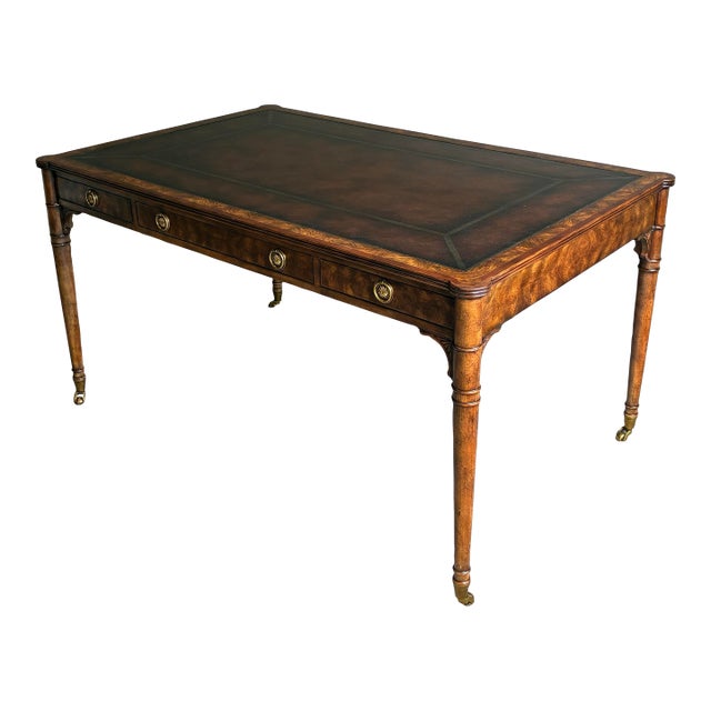 Late 20th Century Theodore Alexander “Man of Letters” Flame Mahogany Leather Partners Desk For Sale