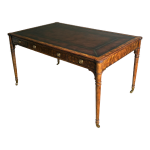 Late 20th Century Theodore Alexander “Man of Letters” Flame Mahogany Leather Partners Desk