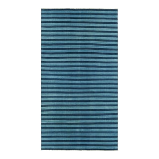Rug & Kilim's Oversized Contemporary Dhurrie Rug in Blue Geometric Stripes - 12x18 For Sale