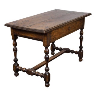 English Georgian Period 1800s Walnut Table with Drawer and Turned Baluster Legs For Sale