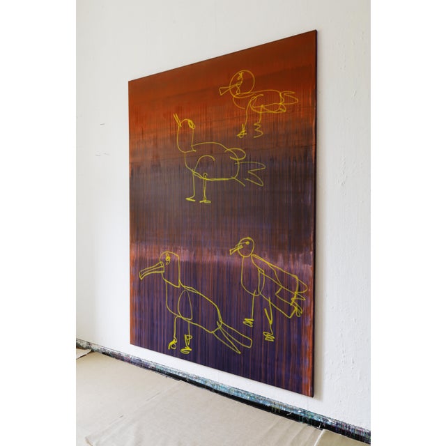 Contemporary "Seagulls" Original Oil Stick Painting by Simon Findlay For Sale - Image 3 of 17