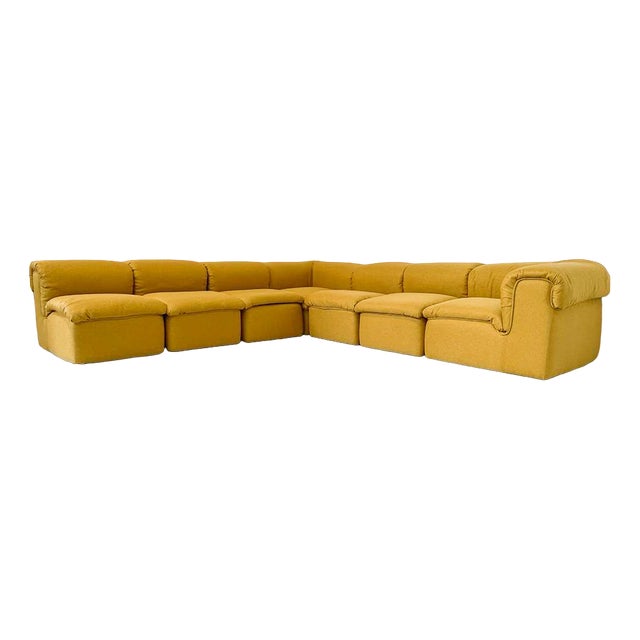 Mid-Century Modern Yellow Modular Sofa, 1960s, Set of 7 For Sale