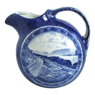 1930s B&o Railroad Lamberton China Centenary Blue and White Bowling Ball Pitcher For Sale