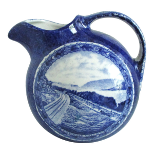 1930s B&o Railroad Lamberton China Centenary Blue and White Bowling Ball Pitcher