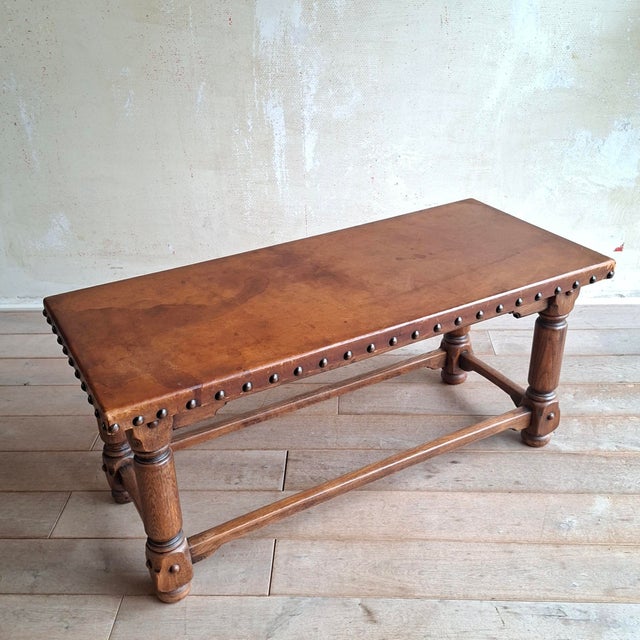 Mid-Century Modern Spanish Coffee Table with Leather Top, 1950s For Sale - Image 3 of 8