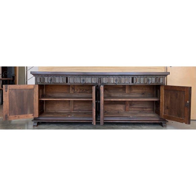Wood Large 20th Century Catalan Spanish Baroque Carved Walnut Tuscan Credenza or Buff For Sale - Image 7 of 18