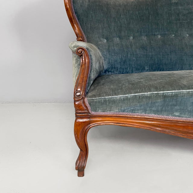 Italian Louis XVI Style Sofa in Light Blue Velvet and Wood, 1930s For Sale - Image 6 of 18