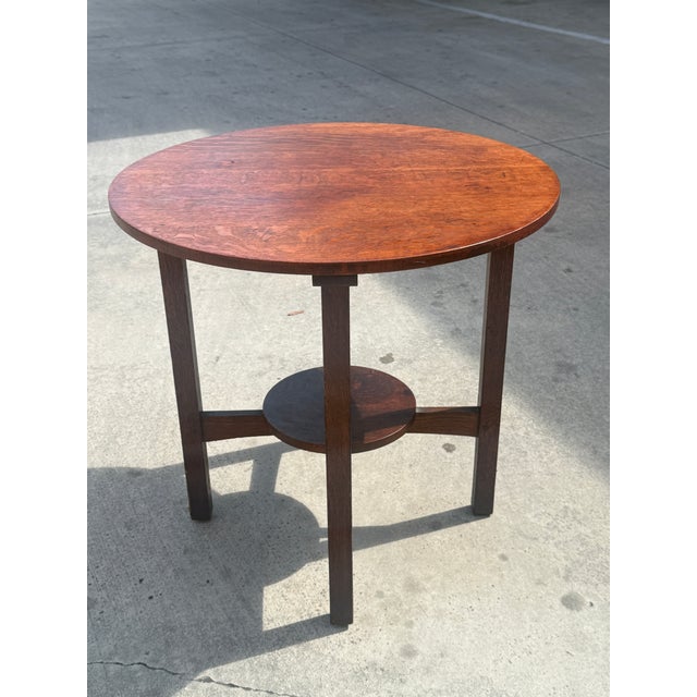 Wood L& Jg Stickley Round Mission Oak Center Table For Sale - Image 7 of 12