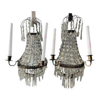 Vintage Empire Style Crystal Cascade Sconces – a Pair For Sale
