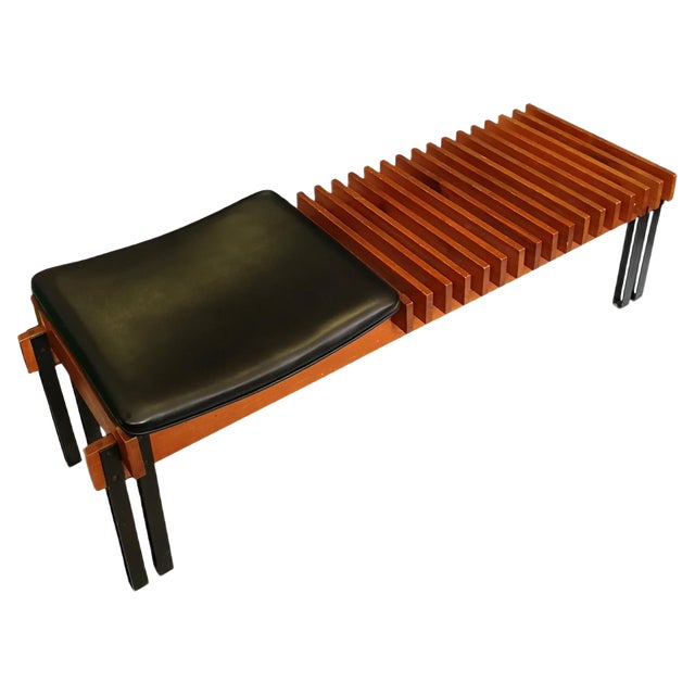 Vintage Teak Bench in Lacquered Metal, Italy, 1960s For Sale