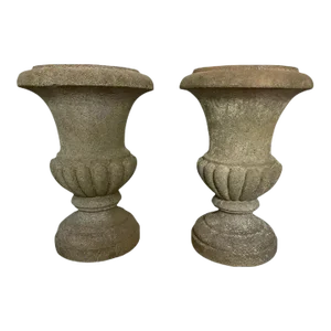 1960s Large Solid Granite Urns - A Pair