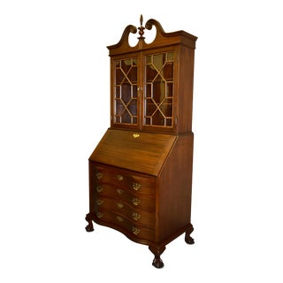 Vintage Maddox Solid Mahogany Chippendale Style Ball & Claw Foot Secretary Desk For Sale