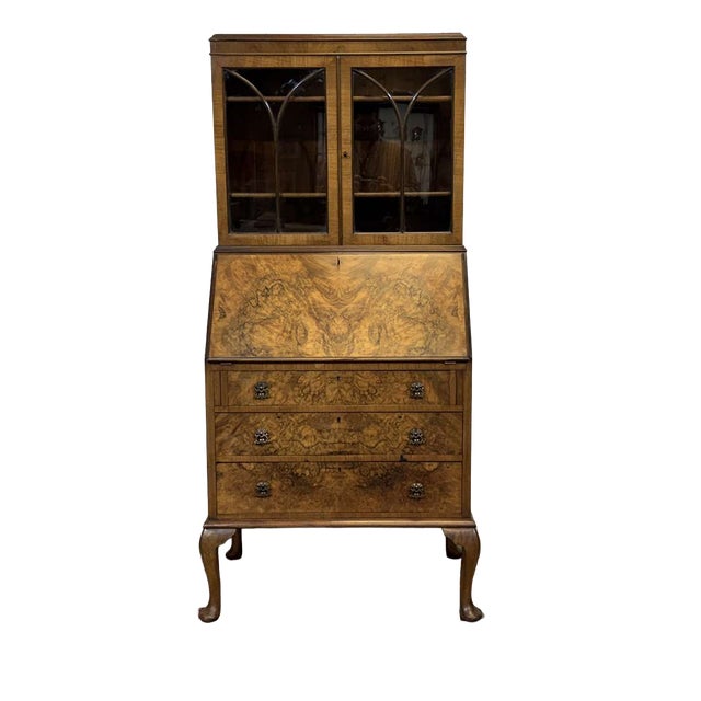 English Writing Desk in Walnut Burl, 1930s For Sale