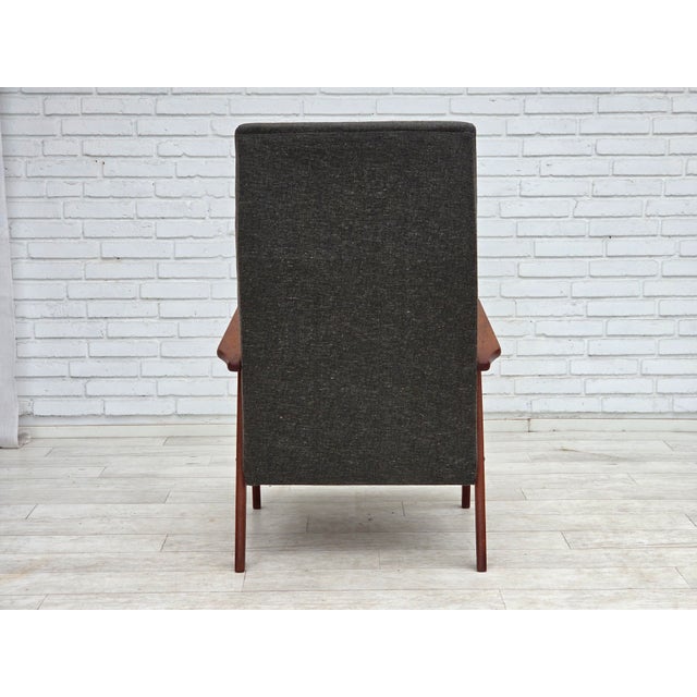 Danish Highback Armchair in Fabric and Teak, 1970s For Sale - Image 15 of 16