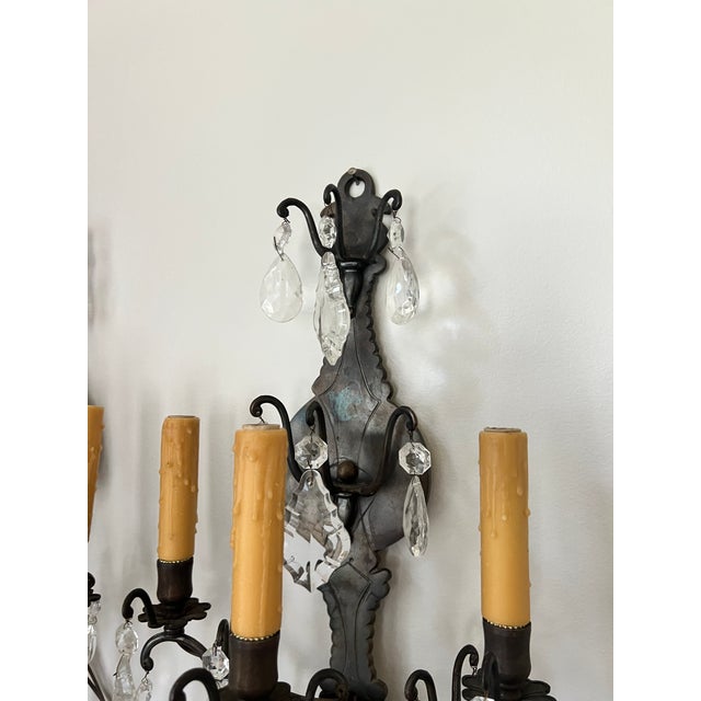 Late 19th Century Late 19th Century Pair of French Versailles Metal and Crystal Sconces For Sale - Image 5 of 8