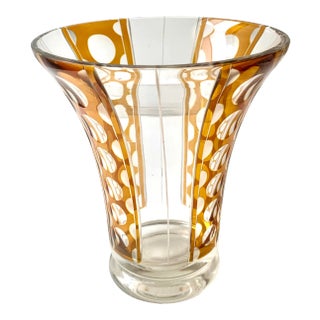 Vintage Modern Contemporary Small Glass Amber and Clear Vase From Europe For Sale