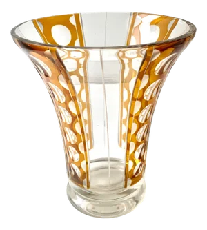 Vintage Modern Contemporary Small Glass Amber and Clear Vase From Europe