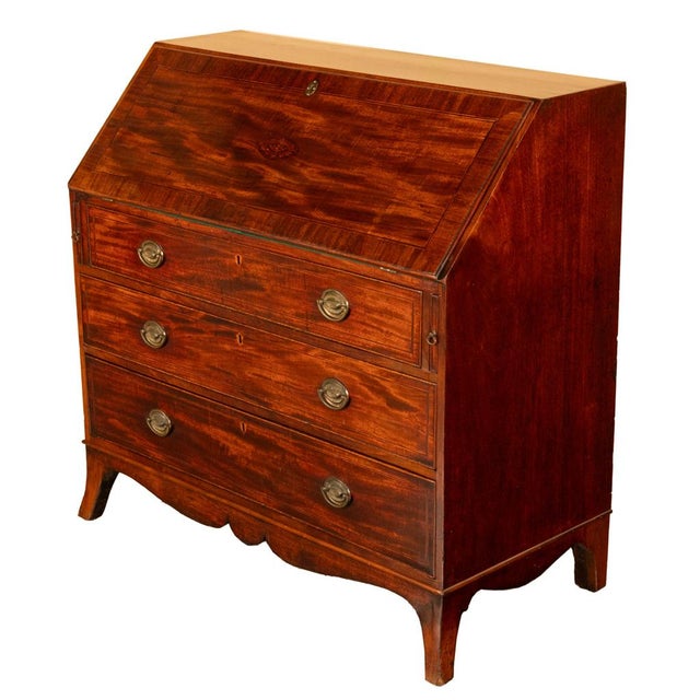 Fine Antique Georgian Mahogany Sheraton Inlaid Secretary Desk Bureau Chest 1780 For Sale - Image 13 of 17