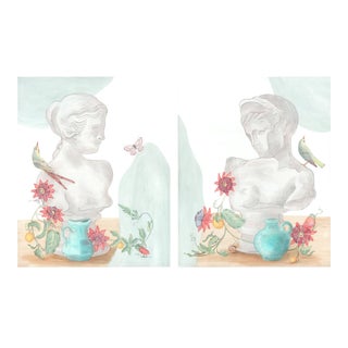 "The Viner Things in Life" Contemporary Bust Statue Still Life Acrylic Paintings - a Pair For Sale