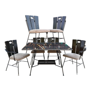 Richard McCarthy Wrought Iron and Oak Dining Set Mid-Century Modern