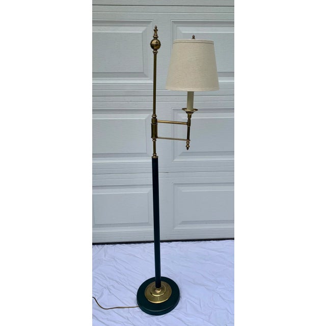 Vintage 1940s Brass and Dark Green Candlestick Floor Lamp With Shade For Sale - Image 10 of 10