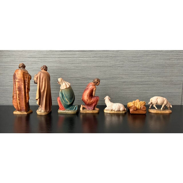 Wood Vintage Staffler Italian Hand-Painted Wooden Nativity Set, 7-Piece Christmas Figurines For Sale - Image 7 of 12