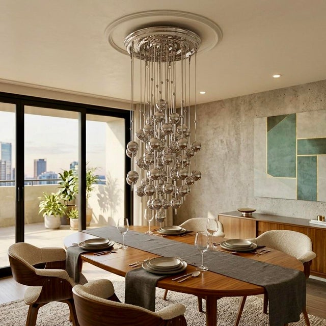 1970s Space Age Chrome Cascade Chandelier by Verner Panton for J. Lüber Ag For Sale - Image 11 of 11