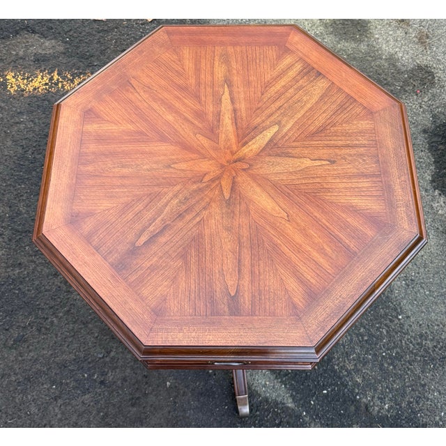 Vintage English Regency Cherry Wood Octagonal Drum Table For Sale - Image 9 of 11