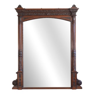 Antique English Oak Mirror with Carved Details, 1880 For Sale