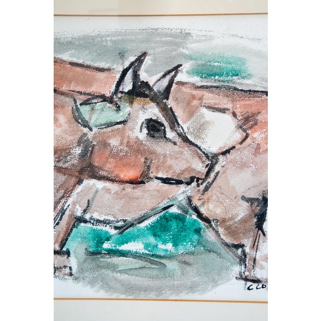 Mid Century Modern Watercolor George Constant Bull Signed Painting Original For Sale - Image 11 of 12