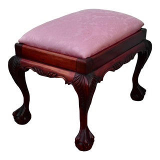 Vintage Carved Mahogany Chippendale Style Claw Foot Bench For Sale