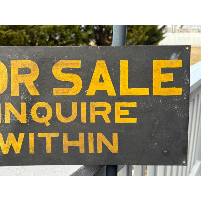 American Late 19th C. Metal Retail Sign - For Sale Inquire Within For Sale - Image 3 of 8