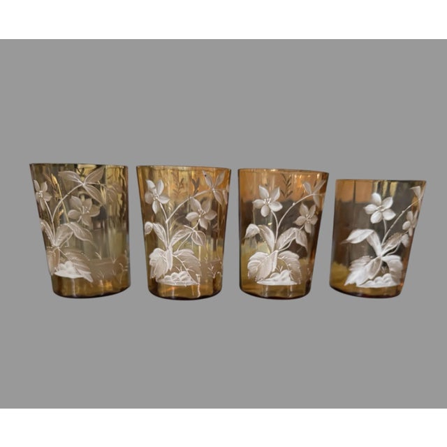 Victorian Antique Victorian Floral Enamel Decorated Art Glass Water Pitcher With 4 Glasses For Sale - Image 3 of 10