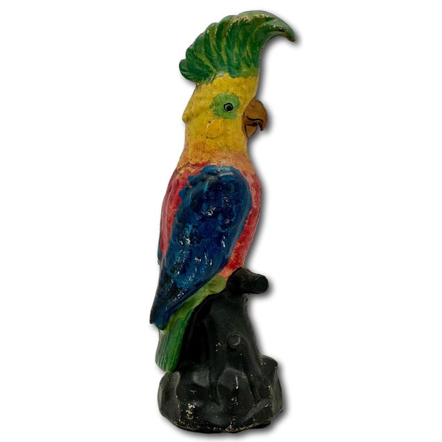 Rare Very Large 14 1/2 Inches Tall Antique American Cast Iron Cockatoo - Parrot Doorstop in Original Paint Circa 1920s For Sale In Boston - Image 6 of 18