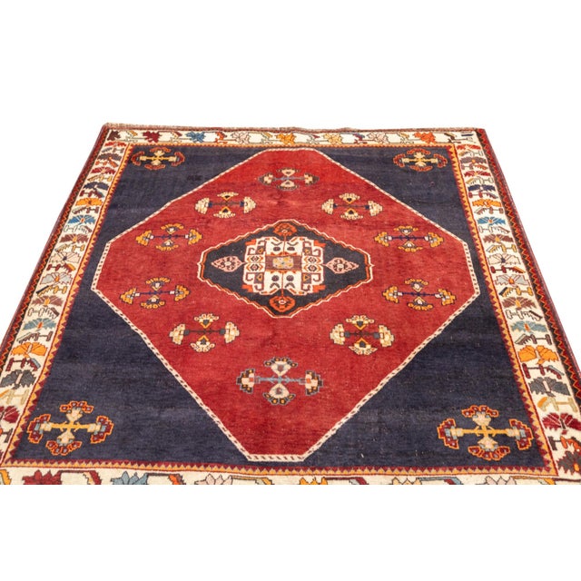 Semi-Antique Hand-Knotted Persian Qashqai Rug 5'5" X 6'11" For Sale - Image 4 of 16