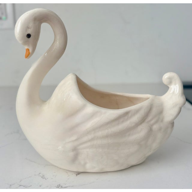Mid-Century Modern Vintage White Ceramic Swan Vase Planter For Sale - Image 3 of 14