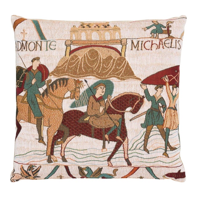 Bayeux St. Michael’s Mount Tapestry Cushion With Feather Filler - 46 X 46cm For Sale